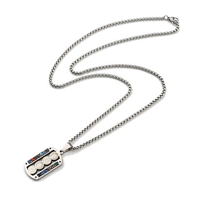 304 Stainless Steel Colorful Rhinestone Rectangle with Saint Benedict Medal Pendant Necklaces, Box Chains Necklace for Women Men