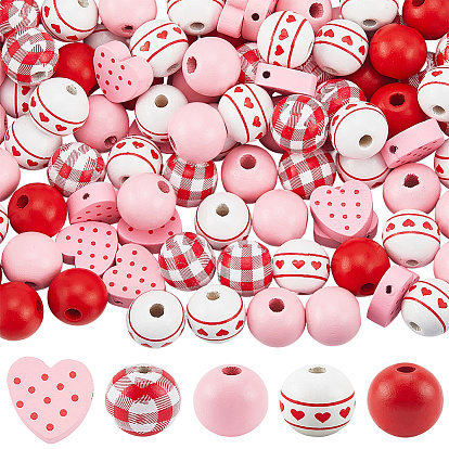 200 шт 5 стили натуральных деревянных бусин, окрашенные, круглый и сердце