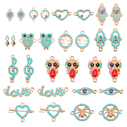 Alloy Enamel Links Connectors, with Acrylic Beads, Mixed Shapes, Sky Blue