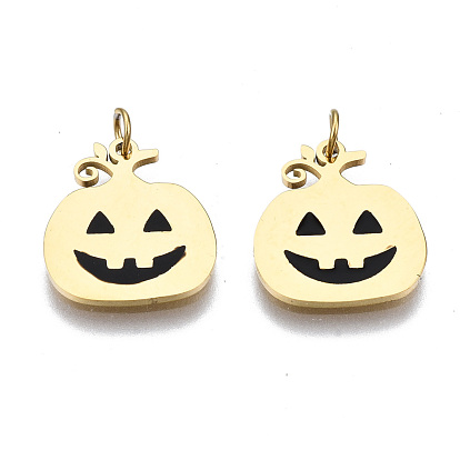 316 dijes de esmalte de acero inoxidable quirúrgico, con anillos de salto, para halloween, calabaza, negro