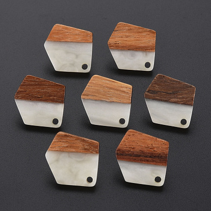 Two Tone Resin & Walnut Wood Stud Earring Findings, with 304 Stainless Steel Pin and Hole, Pengaton