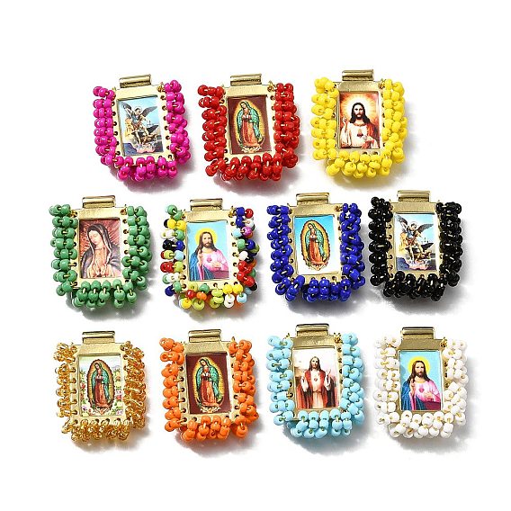 Подвески барс, с пластиковыми бусинами и бумагой, прямоугольник с фантастическими святыми, без кадмия, без никеля и без свинца