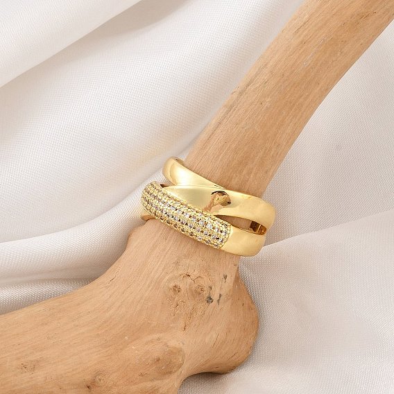 Кольца-манжеты из латуни с микро-паве и прозрачным циркониевым покрытием для женщин, долговечный, без кадмия и без свинца, крестик