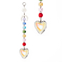 Electroplate Glass Heart Window Hanging Suncatchers, Brass Sun & Moon and Glass Octagon Beads Pendants Decorations Ornaments