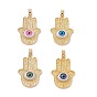 Brass Pendant, with Resin Eye Cabochons, Long-Lasting Plated, Hamsa Hand, Real 18K Gold Plated