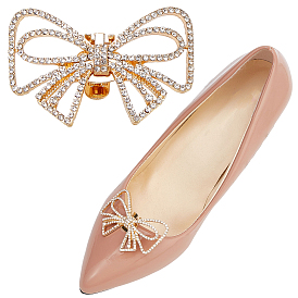 2 Stück Schuhdekorationen aus Legierung mit Schleife und Strass, abnehmbare Schuhschnallenclips