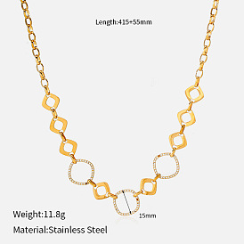 304 Stainless Steel Micro Pave Clear Cubic Zirconia Hollow Ring Rhombus Heart Link Chain Necklaces, Golden