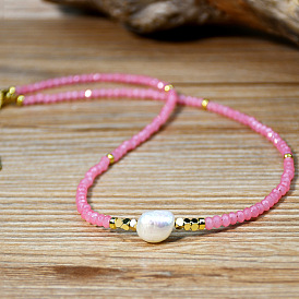 Sweet and Cool Summer Freshwater Pearl Necklaces Pink Glass Beaded Necklaces