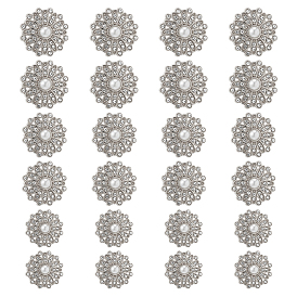 24шт 3 стили сплав горный хрусталь хвостовик кнопки, с имитацией жемчужина бисера, цветок, 1-луночное