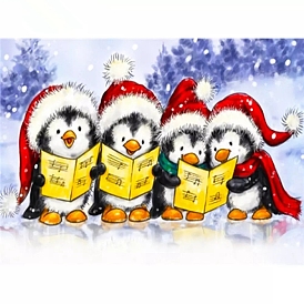 Christmas Penguin Pattern DIY Diamond Painting Kits, including Resin Rhinestones, Diamond Sticky Pen, Tray Plate and Glue Clay