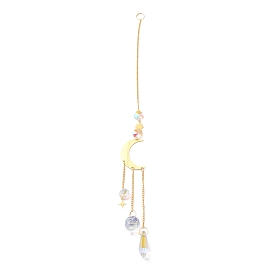 Hanging Crystal Aurora Wind Chimes, with Prismatic Pendant and Moon-shaped Iron Link, for Home Window Chandelier Decoration