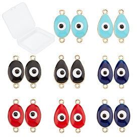 Alloy Enamel Links Connectors, Mixed Shape with Evil Eye, Light Gold