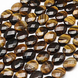 Faceted Oval Natural Tiger Eye Bead Strands