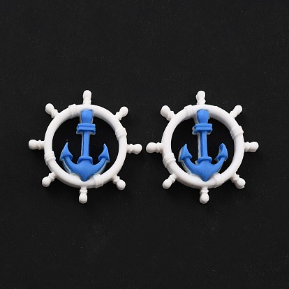 Opaque Resin Cabochons, Ocean Theme, Anchor & Helm