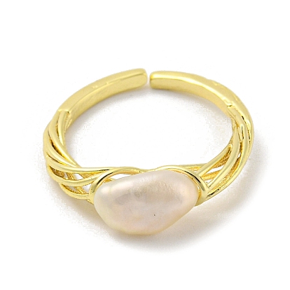 Brass Open Cuff Rings with Natural Pearl