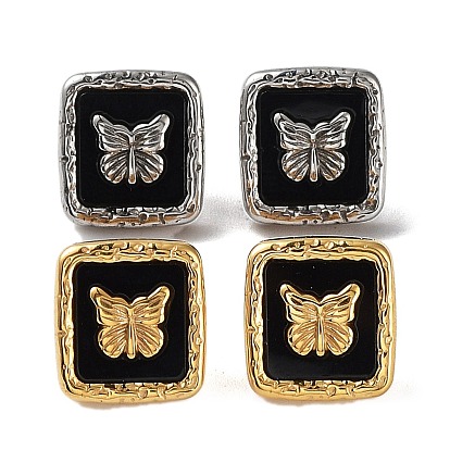 6 Pair 2 Color Square & Butterfly Acrylic Stud Earrings, 304 Stainless Steel Earrings