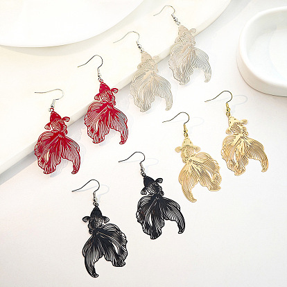 Серьги-подвески из термоклея с краской, рыба, платина