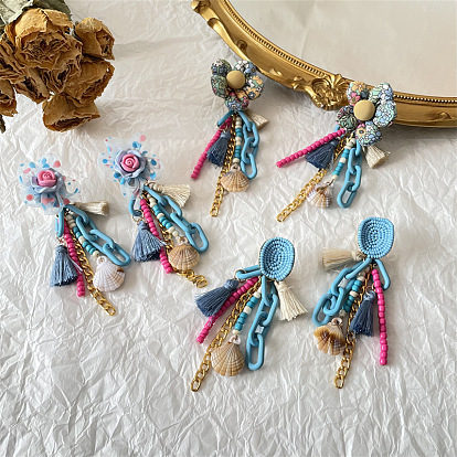 Bohemian Flower Tassel Earrings - Shell Beads, Beachy, Boho Chic.