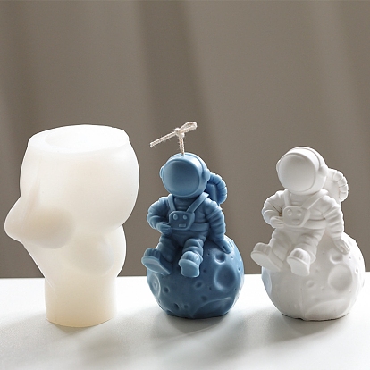 3d spaceman sur la lune bricolage bougie moules en silicone de qualité alimentaire, pour la fabrication de bougies parfumées