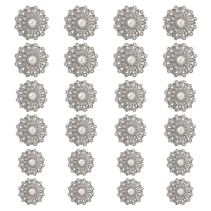 24шт 3 стили сплав горный хрусталь хвостовик кнопки, с имитацией жемчужина бисера, цветок, 1-луночное