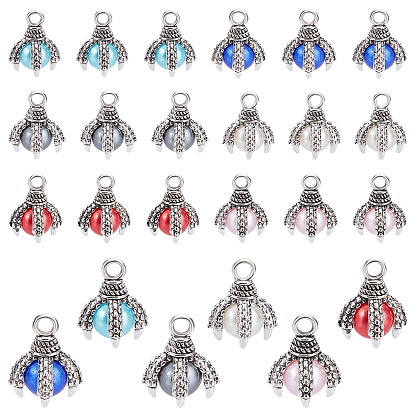 36Pcs 6 Colors Tibetan Style Alloy Charms, ABS Plastic Imitation Pearl Beads, Cadmium Free & Lead Free, Claw