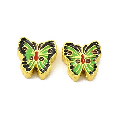 Rack Plating Alloy Beads, with Double-Sided Different Enamel, Colorful Butterfly