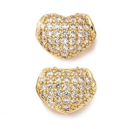 Латунные микро проложить кубического циркония бусы, сердце прелести, стойки покрытие, долговечный, без кадмия и без свинца