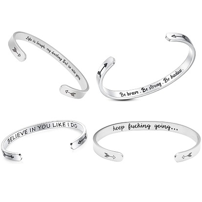 Вдохновляющие 304 браслеты-манжеты из нержавеющей стали, слова