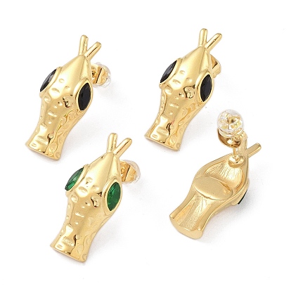 Snake Head 304 Stainless Steel Pave Cubic Zirconia Stud Earrings for Women, Golden