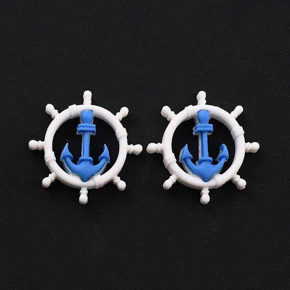 Opaque Resin Cabochons, Ocean Theme, Anchor & Helm