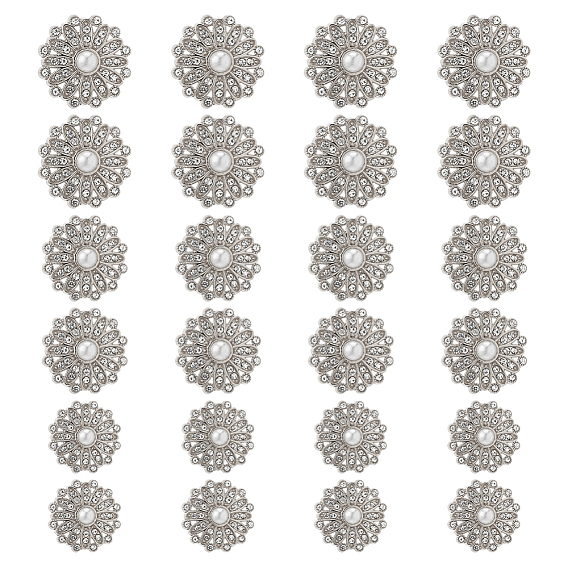 24шт 3 стили сплав горный хрусталь хвостовик кнопки, с имитацией жемчужина бисера, цветок, 1-луночное