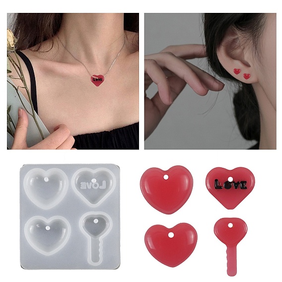 Moules en silicone pour pendentif cœur et clé, thème de la saint-valentin, bricolage, moules de résine, pour la résine UV, fabrication artisanale de résine époxy