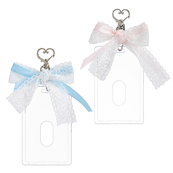 2шт пластиковая идентификационная карта, с подвесками-бантиками из полиэстера и поворотными застежками из сплава