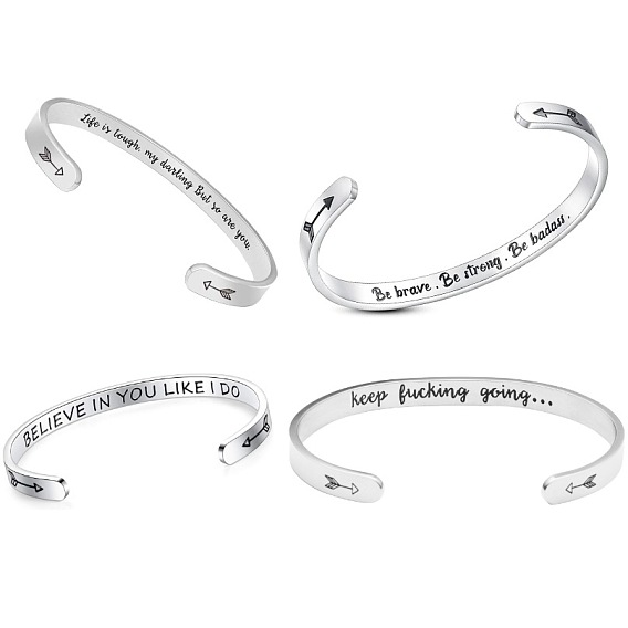 Вдохновляющие 304 браслеты-манжеты из нержавеющей стали, слова