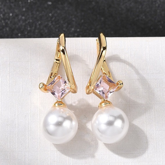 Круглые серьги-кольца из латуни и стекла, с abs имитационными жемчужными бусинами 