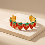 304 Stainless Steel Enamel Red Strawberry Open Cuff Bangles for Women