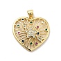 Rack Plating Brass Micro Pave Colorful Cubic Zirconia Pendants, Long-Lasting Plated, Lead Free & Cadmium Free, Heart & Star & Arrow