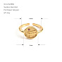 304 Stainless Steel Pave Cubic Zirconia Cuff Open Rings, Flat Round with Building Pattern