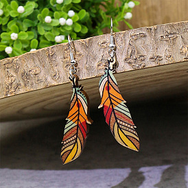 Wooden Leaf-shaped Earrings - Ethnic Fashion Print Wood Jewelry