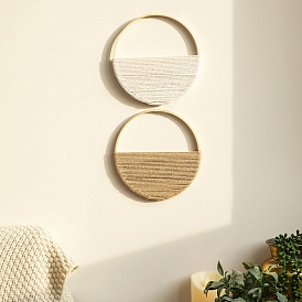Bohemian Double Round Handmade Macrame Cotton and Wood Wall Decoration, for Bedroom Living Room Decoration