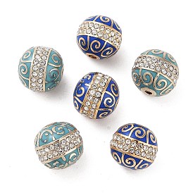 Golden Plated Alloy Rhinestone Beads, with Enamel, Round