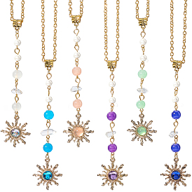 6 шт. 6 подвесные украшения из цветного стекла и сплава смолы, солнце, с железной цепью