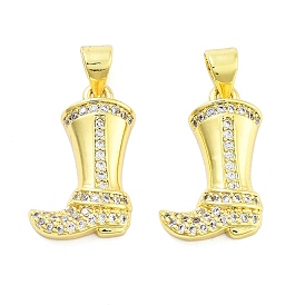 Boot Rack Plating Brass Micro Pave Clear Cubic Zirconia Pendants, Cadmium Free & Lead Free