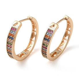 Brass Micro Pave Colorful Cubic Zirconia Hoop Earrings, Hollow Triangle