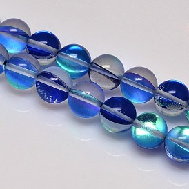 Synthetical Moonstone Beads Strands, Holographic Beads, Dyed, Round, Hole: 1mm