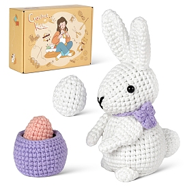 DIY 3D Rabbit Knitting Kits for Beginners, Including Crochet Hook & Needle & Yarn, Stitch Marker, Fiberfill, Craft Eye, Instructions