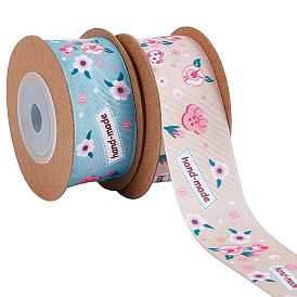 Gorgecraft 2 Rolls 2 Colors Polyester Ribbon, Flower Pattern, for Gifts Wrapping Party