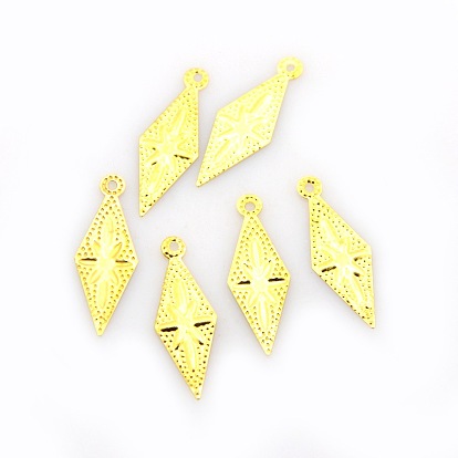 Ромб железа филигранные подвески, 21x7.5x1.5 мм, отверстие : 1 мм