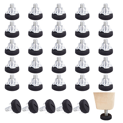 30Pcs Plastic & Iron Thread Furniture Levelers, Adjustable Table Chair Screw Feet, for Round Pipe Tube, with 30Pcs Iron T Pronged Nuts