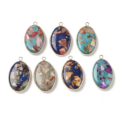 Подвески из окрашенной синтетической императорской яшмы, овальные амулеты, с латунной, золотые